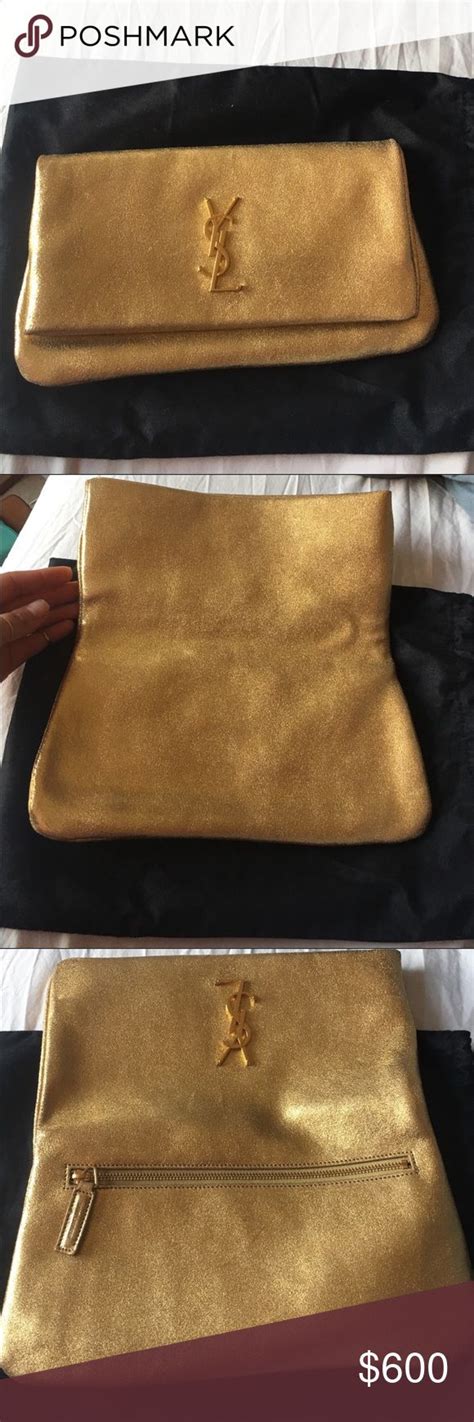 ysl gold logo bag|authentic ysl handbag clutch.